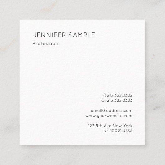 Trendy Modern Minimalist Simple Design Sjabloon Vierkante Visitekaartje (Achterkant)