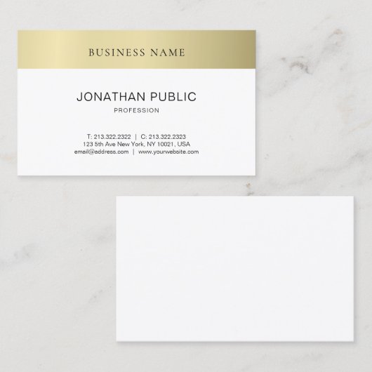 Trendy Modern Minimalistic Plain Gold Blik Elegant Visitekaartje (Voorkant / Achterkant)
