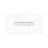 Trendy Modern Minimalistisch Elegant Plain White Etiket (Voorkant)