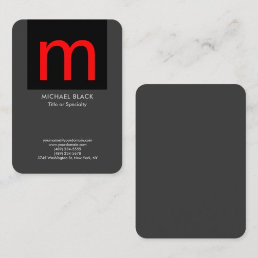 Trendy modern minimalistisch grijs zwart monogram visitekaartje (Voorkant / Achterkant)