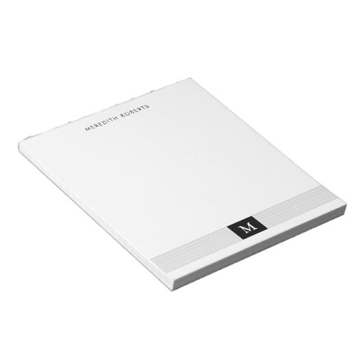 Trendy Modern Minimalistisch Zwart Witte Monogram Notitieblok (Schuin)