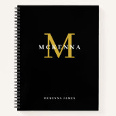 Trendy Modern Monogram Black Gold Initiaal Naam Notitieboek (Voorkant)