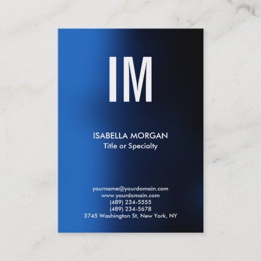 Trendy Modern Monogram Blue Visitekaartje (Voorkant)