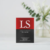 Trendy Modern Monogram Dark Gray Red Visitekaartje (Staand voorkant)