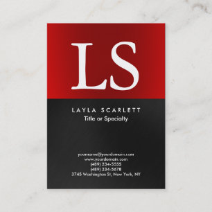 Trendy Modern Monogram Dark Gray Red Visitekaartje