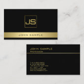 Trendy Modern Monogram Elegant Black Gold Visitekaartje (Voorkant / Achterkant)