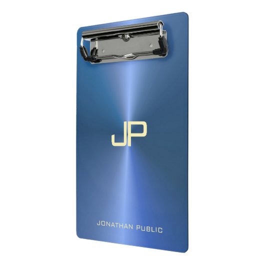 Trendy Modern Monogram Elegant Blue Sjabloon Mini Klembord (Angled2)