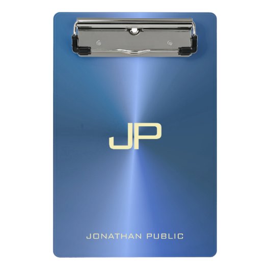 Trendy Modern Monogram Elegant Blue Sjabloon Mini Klembord (Voorkant)