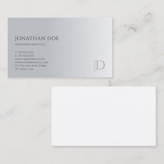 Trendy Modern Monogram Elegant Silver Sjabloon Visitekaartje (Voorkant / Achterkant)