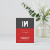 Trendy Modern Monogram Gray Red Visitekaartje (Staand voorkant)