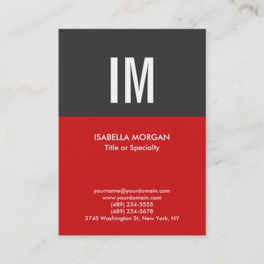 Trendy Modern Monogram Gray Red Visitekaartje (Voorkant)