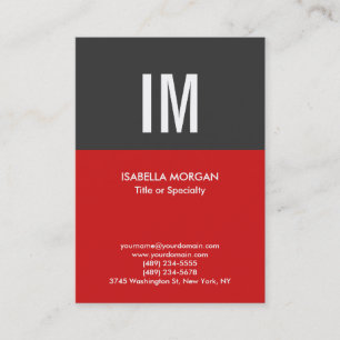 Trendy Modern Monogram Grijs Rood Visitekaartje