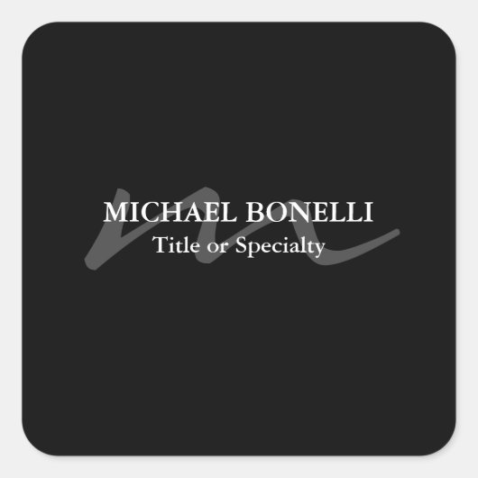 Trendy modern monogram initiaal professioneel zwar vierkante sticker (Voorkant)