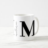 Trendy Modern Monogram Naam Black White Coffee Mok (Voorkant rechts)