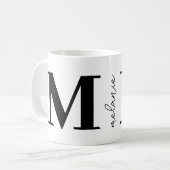 Trendy Modern Monogram Naam Black White Coffee Mok (Voorkant links)