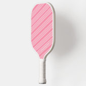 Trendy Modern Monogram Name Pink Striped Pickleball Paddle (Links)