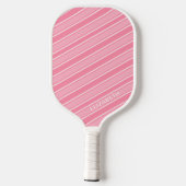 Trendy Modern Monogram Name Pink Striped Pickleball Paddle (Achterkant)