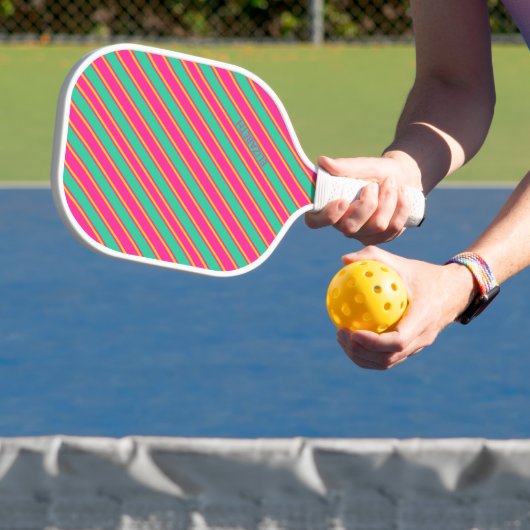 Trendy Modern Monogram Name Striped Pickleball Paddle (Insitu)