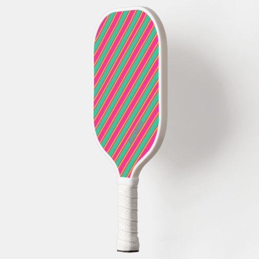 Trendy Modern Monogram Name Striped Pickleball Paddle (Links)