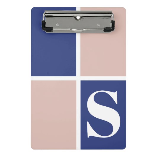 Trendy Modern Monogram Navy Blauwe Blush Roze Mini Klembord (Voorkant)