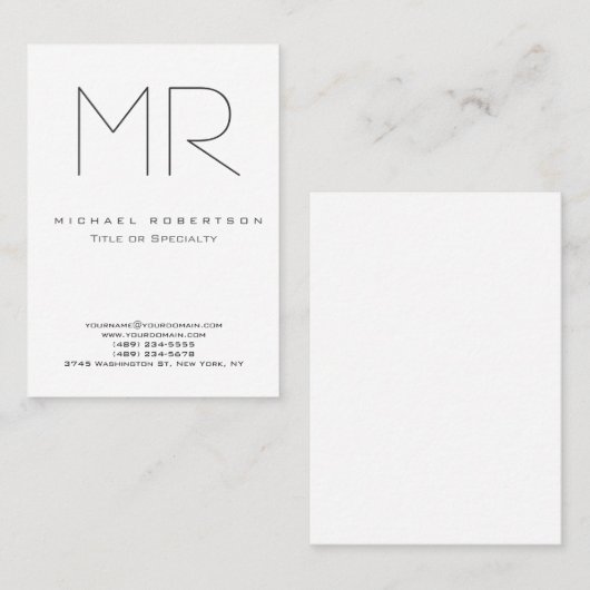 Trendy Modern Monogram Plain Minimalist Visitekaartje (Voorkant / Achterkant)