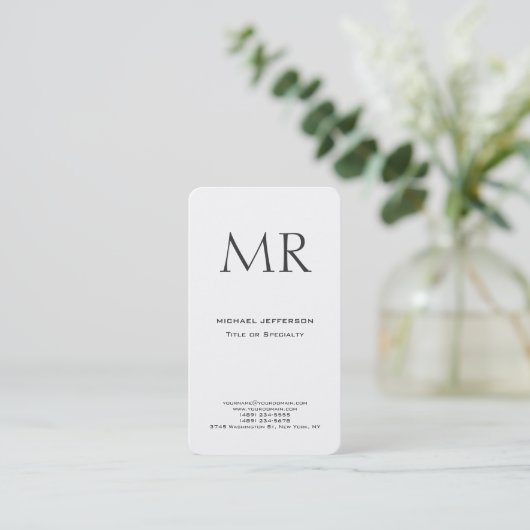 Trendy Modern Monogram Plain Minimalist Visitekaartje (Staand voorkant)