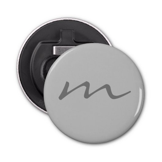 Trendy modern monogram professioneel grijs button flesopener (Voorkant)