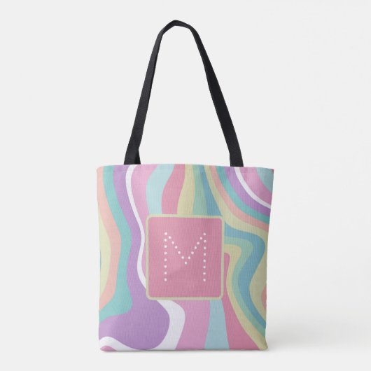 Trendy Modern Monogram Retro Patroon Tote Bag (Achterkant)