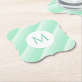 Trendy Modern Monogram Sjabloon Mint Green Stripes Kartonnen Onderzetters (Gekanteld)