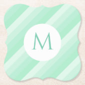 Trendy Modern Monogram Sjabloon Mint Green Stripes Kartonnen Onderzetters (Voorkant)