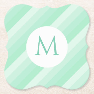 Trendy Modern Monogram Sjabloon Mint Green Stripes Kartonnen Onderzetters