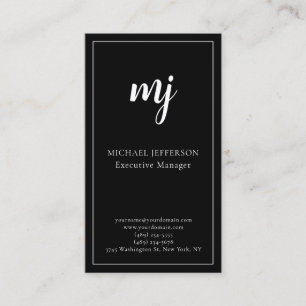 Trendy Modern Monogram Zwart Visitekaartje