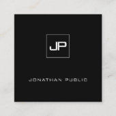 Trendy Modern Monogram Zwart Wit Letter Sjabloon Vierkante Visitekaartje (Voorkant)