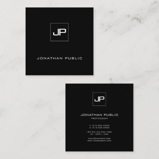 Trendy Modern Monogram Zwart Wit Letter Sjabloon Vierkante Visitekaartje (Voorkant / Achterkant)