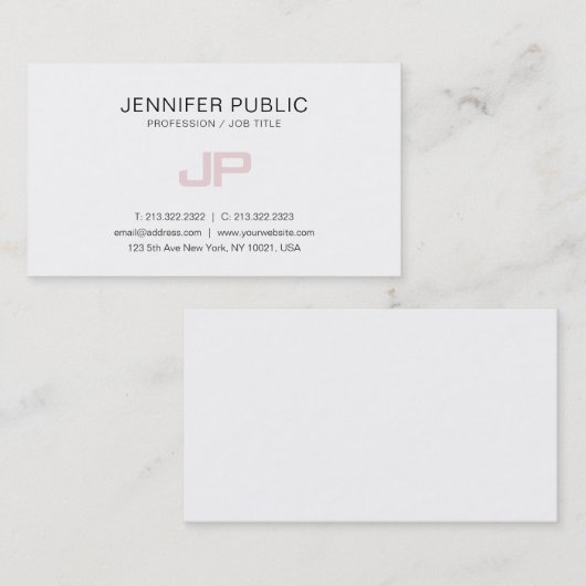 Trendy Modern Monogrammed Artistiek Ontwerp Wit Visitekaartje (Voorkant / Achterkant)