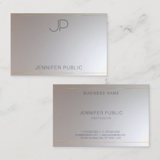 Trendy Modern Monogrammed Gold Silver Elegant Visitekaartje (Voorkant / Achterkant)