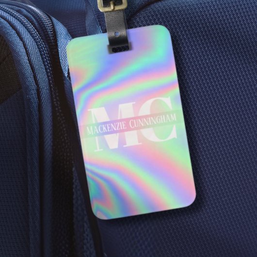 Trendy Modern Monogrammed Hologram Bagagelabel
