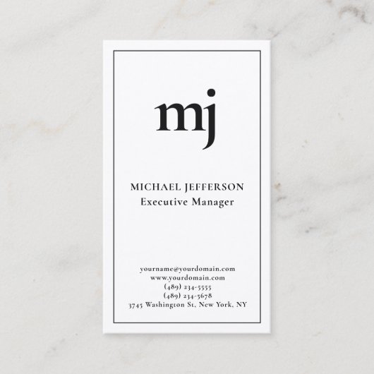 Trendy Modern Monogrammed Plain Black & White Visitekaartje (Voorkant)