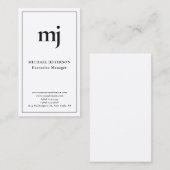 Trendy Modern Monogrammed Plain Black & White Visitekaartje (Voorkant / Achterkant)