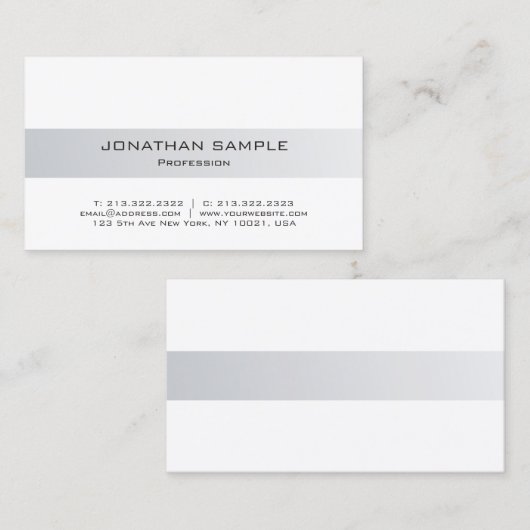Trendy modern mooi, schoon, zilver, wit design visitekaartje (Voorkant / Achterkant)