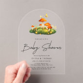 Trendy Modern Mushroom Woodland Script Baby shower Acryl Uitnodigingen (Insitu (Draagbaar))