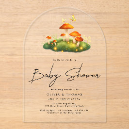 Trendy Modern Mushroom Woodland Script Baby shower Acryl Uitnodigingen