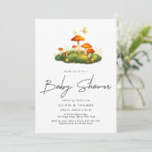 Trendy Modern Mushroom Woodland Script Baby shower Kaart (Staand voorkant)
