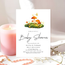 Trendy Modern Mushroom Woodland Script Baby shower