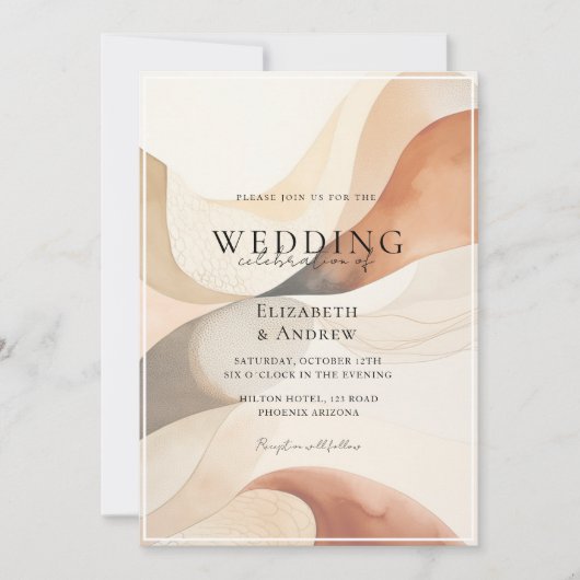Trendy, modern, natuurlijke kleuren-golven, bruilo kaart (Voorkant)