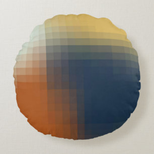 Trendy modern Oranje blauw beige patroon Rond Kussen