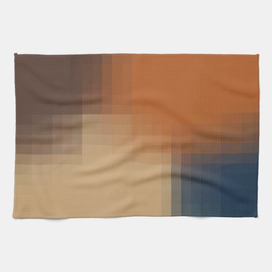 Trendy modern Oranje blauw beige patroon Theedoek (Horizontaal)