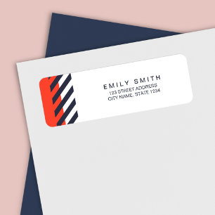 Trendy Modern Oranje en Dark Blue Stripes Address Etiket