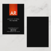 Trendy Modern Oranje Red Stripe Monogram zwart Visitekaartje (Voorkant / Achterkant)