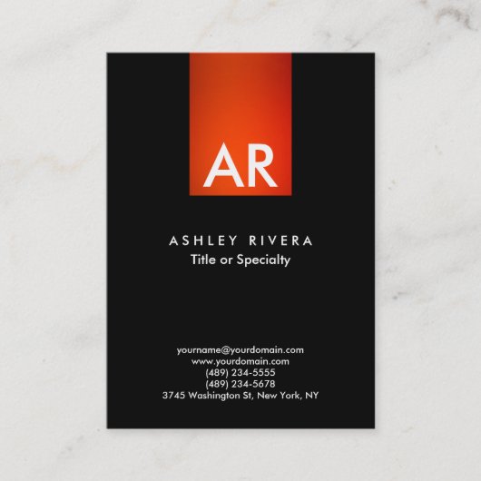 Trendy Modern Oranje Red Stripe Monogram zwart Visitekaartje (Voorkant)